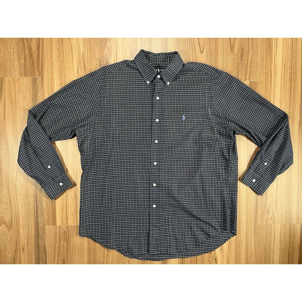 Ralph Lauren Classic Soft Cotton Button Down Shirt Dark Blue Plaid Men’s XL